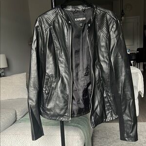 Express Black Faux Leather Jacket - Large